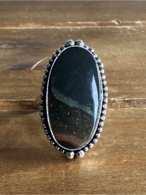 Vintage Bohemian Blood Jasper Gemstone Ring Size 10 Women Jewelry Silver 925